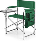 PICNIC TIME Sports Chair with Side Table and Armrest Caddy, Lightweight Aluminum Folding Outdoor Camping Chair for Adults, Portable Director Style Lawn Seating with Pockets & Strap, (Hunter Green)