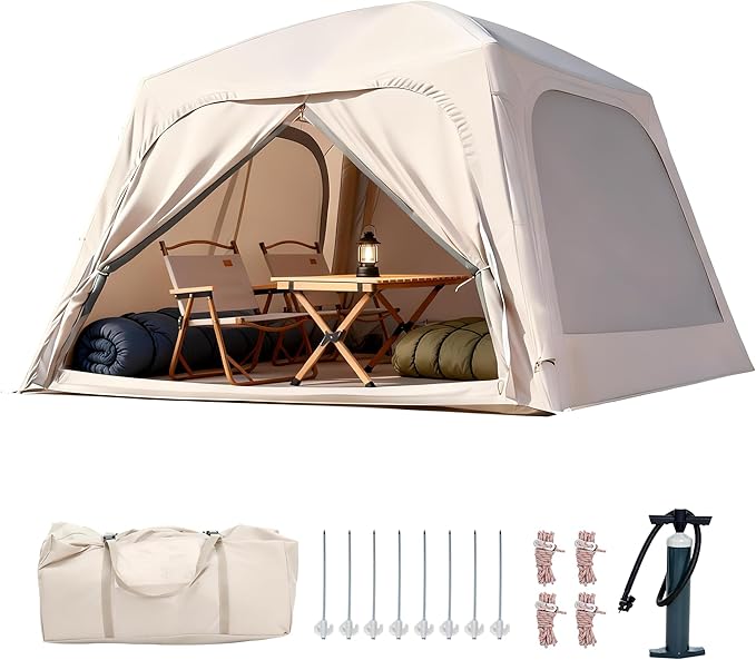 ABORON 2/6/8/10/12 Person Inflatable Camping Tent, Easy Setup Blow Up Tent with Hand Pump, PU3000mm Waterproof & Breathable 4 Season Glamping Tent for Outdoor Camping