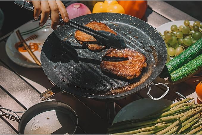 Fire-Maple Camping Griddle Plate | Nonstick Outdoor Portable Grill Pan for Stovetop | BBQ Gas Griddle Pan for Camping Stove Ridged Surfaces 31 X 31cm