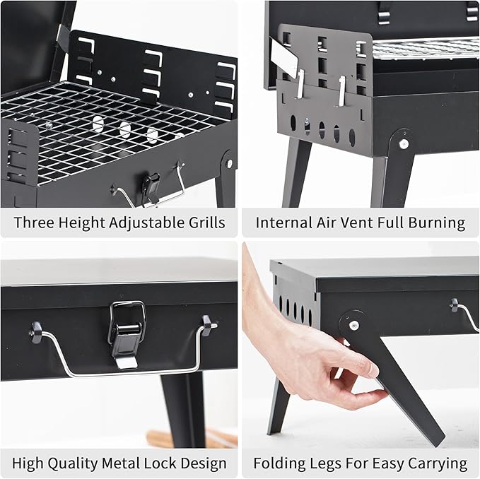 MASTER COOK Portable Charcoal Grill, Foldable BBQ Grill Kit Easy to Carry, 160 SQIN Cooking Area Mini Tabletop Grill for Outdoor Camping, Patio and Picnic, 17.1”*10.8”*2.5”