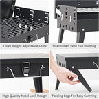 MASTER COOK Portable Charcoal Grill, Foldable BBQ Grill Kit Easy to Carry, 160 SQIN Cooking Area Mini Tabletop Grill for Outdoor Camping, Patio and Picnic, 17.1”*10.8”*2.5”