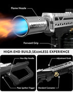 Powerful Propane Torch Gun | Propane Torch Gun Flamethrower with Adjustable Flame | Flame Torch Gun for BBQ, Searing Steak, Grill, Camping, Charcoal Lighter & Campfire Starter | Tank Not Included