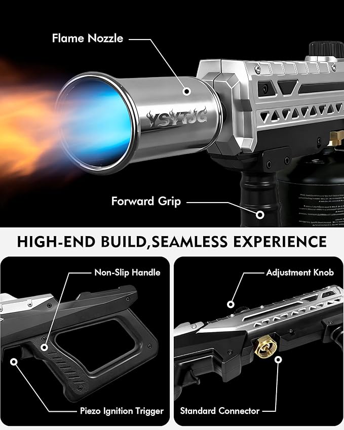 Powerful Propane Torch Gun | Propane Torch Gun Flamethrower with Adjustable Flame | Flame Torch Gun for BBQ, Searing Steak, Grill, Camping, Charcoal Lighter & Campfire Starter | Tank Not Included