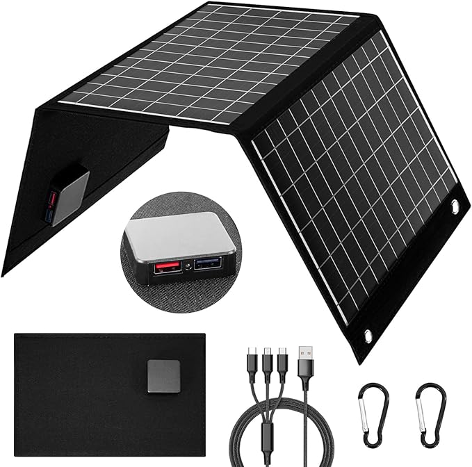 【Dongindar】 30W Foldable Solar Panel Charger,25% High Efficiency N Type Cell, Dual USB-A QC3.0 Fast Charging,Portable IP67 Waterproof Lightweight Solar Charger for Outdoor Camping Travel Emergency