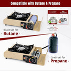 SHINESTAR Dual Fuel Camping Stove with Butane & Propane Compatibility, Portable Stove for Outdoor Cooking, Propane Adapter Hose, Wind Guard and Carrying Case Included (Fuel Not Included)