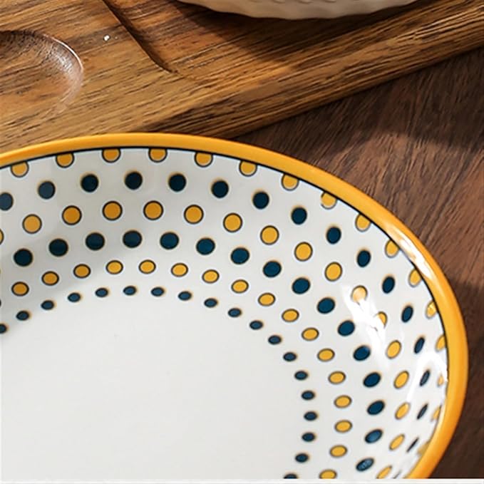 Camping Plates Ceramic Dinner Plate Home Kitchen Round Ceramic Tableware Retro Pattern Dessert Salad Plate Dinner Plate Decorative Plate(B)