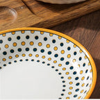 Camping Plates Ceramic Dinner Plate Home Kitchen Round Ceramic Tableware Retro Pattern Dessert Salad Plate Dinner Plate Decorative Plate(A)