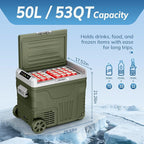 Antarctic Star 12 Volt Refrigerator,53QT(50L)Electric Cooler Compressor, Portable Refrigerator -4℉~68℉,Car Fridge 12/24V DC 100-240V AC,Portable Freezer with Wheels&2 Baskets for Camping,Travel,GREEN