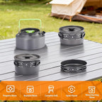 ROVSUN 34/10/6 pcs Camping Cookware Mess Kit, Lightweight Non-Stick Camping Cooking Pot and Pan Set with Stainless Steel Camping Gear Kettle Cup for Open Fire, Backpacking, Outdoor Cooking