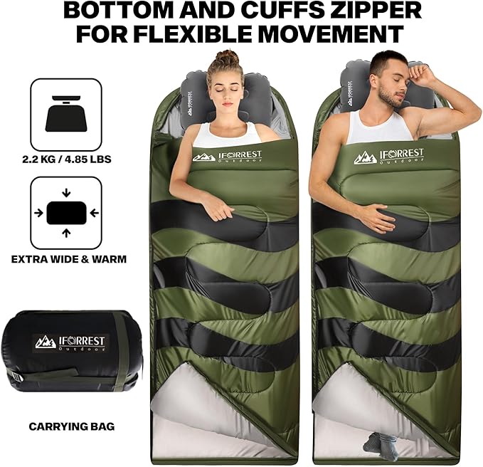 IFORREST Sleeping Bag - Single-Person Cold Weather Camping Sleep Bag for Adults and Teens - XXL 33in/ 40" - Extra-Wide & Warm for Big & Tall - All-Season Comfort