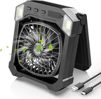 Camping Fan Battery Powered & Solar Powered, Portable Solar Fan 10000mAh Rechargeable Outdoor Fans with Light, Quiet Cordless Fans for Tent, RV, Emergency, Hiking, Power Outage, Desk, Survival Kit