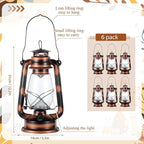 Hortsun 6 Pcs 12 Inch Vintage LED Hurricane Lantern Warm LEDs and Dimmer Switch Battery Operated Farmers Hanging Lantern for Indoor Outdoor Camping Usage Decor
