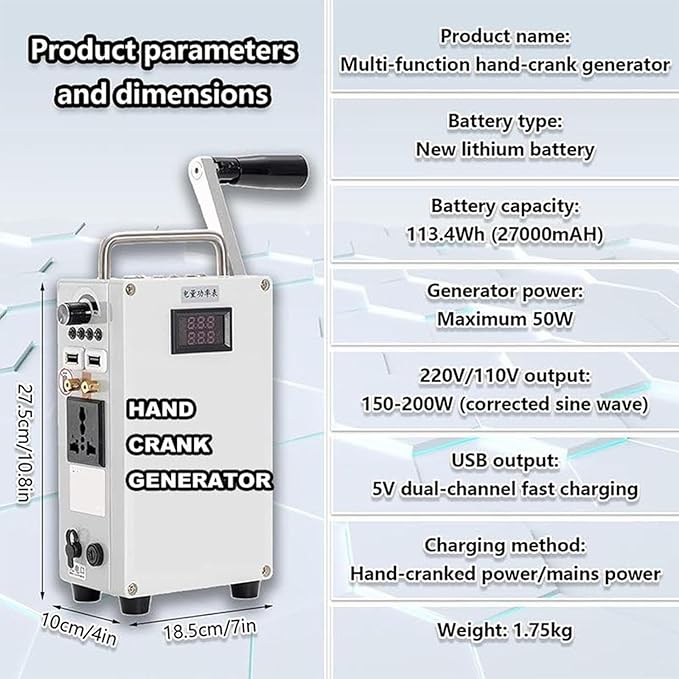 Survival Hand Crank Generator, Portable Hand Crank Generator, Emergency Manual Generator Charger, Digital Display, 110V / 220V, for Emergency, Camping, Sudden Power Outages 发电机
