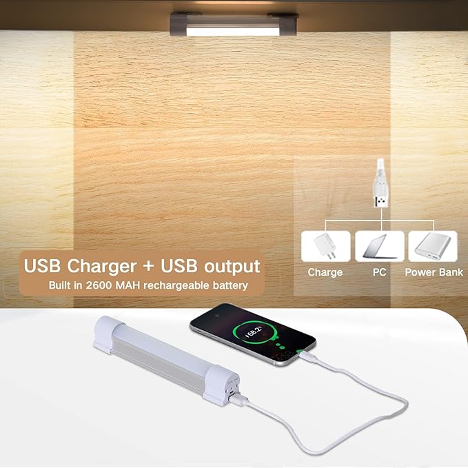 LETOUR Cabinet Light LED Tube Magnetic Light 4000Lumens 5200mAh 3 Colour Stepless Brightness Dimming Camping Lantern USB Rechargeable Portable Lights with 2 Magnets Endurance for 60 Hours
