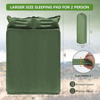 Double Camping Sleeping Pad with Pillow, 2" Memory Foam Camping Mattress 2 Person, 5R Insulated Self Inflating Camping Pad, Air Mattress Inflatable Sleeping Mat for Tent, Backpacking, Hiking (Green)