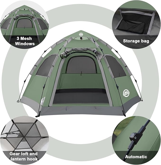 ADSMART Instant Tents for Camping 2/3/4/5 Person Tent Waterproof Easy Setup Sets Up Backpacking Tents with Carry Bag for Outdoor Hiking