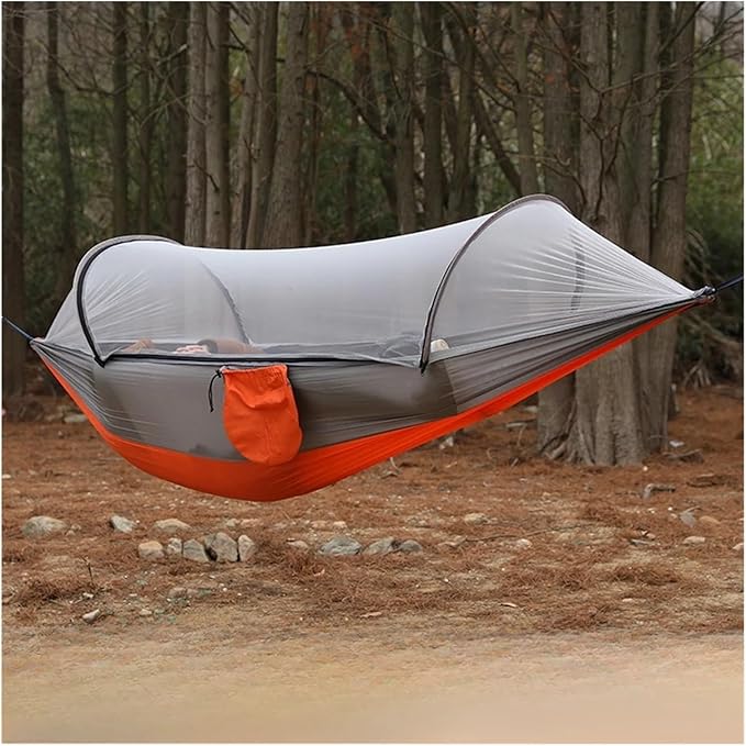 Camping Hammock With Mosquito Net Sleeping Tent Hammock Suitable Camping Hammock Outdoor Furniture，Compatible For Garden(Orange Grey)
