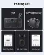 2026 Portable Power Station 28000mAh LiFePO4 Battery with 65W Charger, Solar Power Bank with AC Outlet 100W/110V, USB-C PD Two-Way Fast Charging Small Generator for Laptop, Camping, Home, Office
