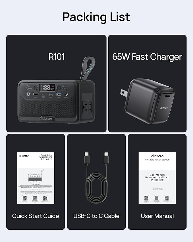 2026 Portable Power Station 28000mAh LiFePO4 Battery with 65W Charger, Solar Power Bank with AC Outlet 100W/110V, USB-C PD Two-Way Fast Charging Small Generator for Laptop, Camping, Home, Office