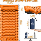 Camping Sleeping Pad, Ultralight Camping Pad with Pillow Built-in Foot Pump Inflatable Sleeping Pads Compact for Camping Backpacking Hiking Traveling - Orange