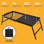 Carbon Steel Foldable Campfire Grill – Portable Grill Grate & Griddle with Large Non-Stick Surface, Sturdy Fold-Out Legs, Compact for Storage, Use Over Fire Pit