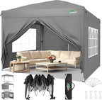 COBIZI Canopy 10x10 Pop Up Canopy Tent with 4 Sidewalls Party Tents for Parties Weddings Backyard Waterproof Canopy Outdoor Commercial Canopy Event Tent with Stakes, Ropes, Grey