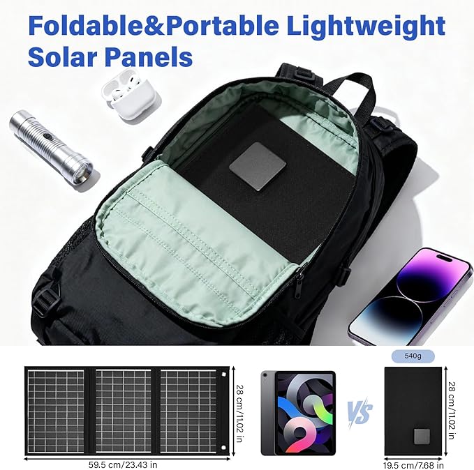 【Dongindar】 30W Foldable Solar Panel Charger,25% High Efficiency N Type Cell, Dual USB-A QC3.0 Fast Charging,Portable IP67 Waterproof Lightweight Solar Charger for Outdoor Camping Travel Emergency