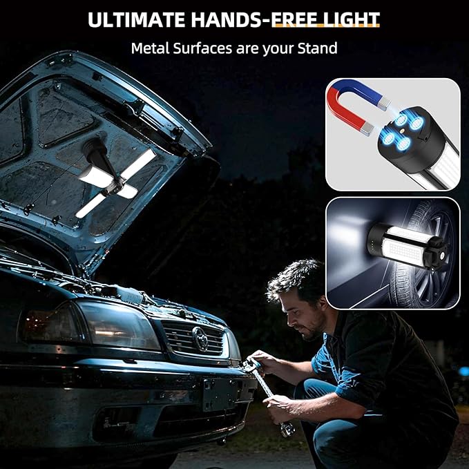 T-SUN Rechargeable Camping Light with Stand, LED Work Light 4100 Lumens with 4 LED Lamp Heads, Work Light with Detachable Tripod 67" Max Height, Magnetic Emergency Flashlight (Black)