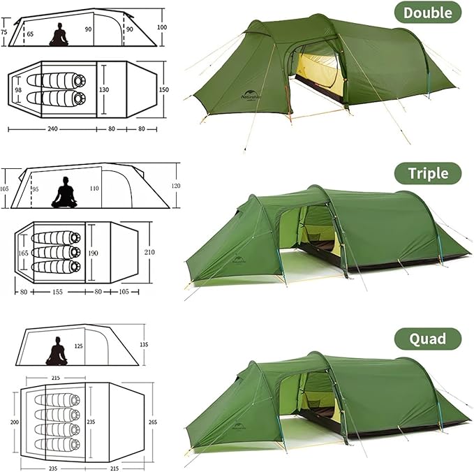 2 3 4 Person 4-Season Camping Tent - 20D Waterproof Ultralight Double Layer Tent for Outdoor Hiking Family Travel
