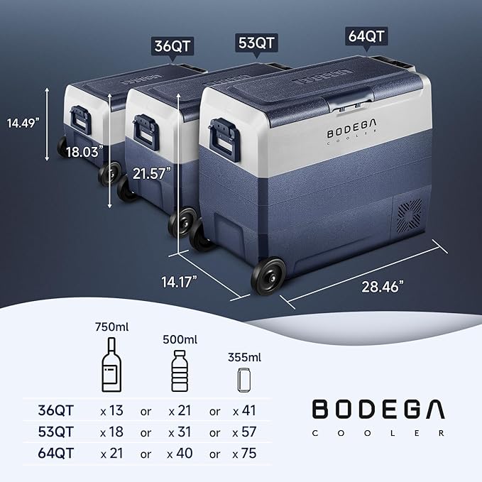 BODEGACOOLER 12 Volt Car Refrigerator,38 Quart Portable Freezer Fridge,Car Fridge Dual Zone WIFI APP Control,(36L)-4℉-68℉Car Cooler 12/24V DC and 100-240V AC for Outdoor,RV,Travel,Camping