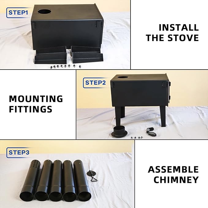 KUAFU Wood Burning Stove Tent Camping Stove for Outdoor Cooking Fishing Hiking Travel Portable Heater with Storable Chimney Pipes Mini Wood Stove