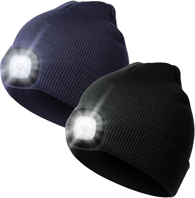 LED Beanie Hat with Light, Headlamp Beanie Cap Unisex Winter Warm Knit Night Light Hat, Knit Beanie Gifts for Men Women Kid