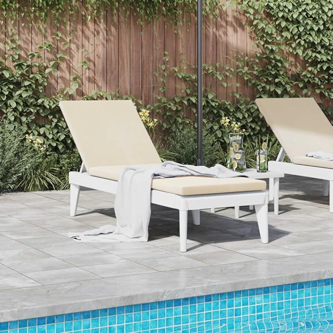 Sun Lounger with Cushion White 73.2"x23.6"x11.4" PPtanning Chair Camping Chairs Recliner Patio Suitable for Garden Courtyard