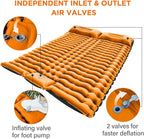 Double Sleeping Pad for Camping, 4" Extra Thick Self-Inflating Air Mattress - 2 Person Inflatable Camping Mat with Built-in Foot Pump & Pillow, Backpacking Hiking Tent Travel-Orange