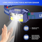 Headlamp Rechargeable LED, 800 Lumens with Red & White Light, 8 Modes, Motion Sensor, USB-C Charging, IPX4 Waterproof (1, Blue)
