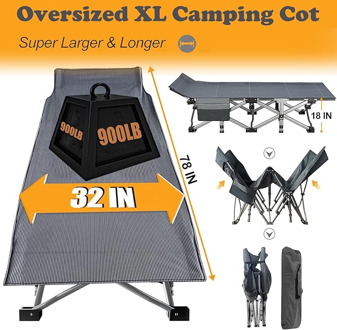 ABORON Heavy-Duty Folding Guest Bed for Adults, 500lb Capacity, Portable Extra Cot with 1249D Double Layer, Ideal for Indoor Guest Stays & Temporary Home Use