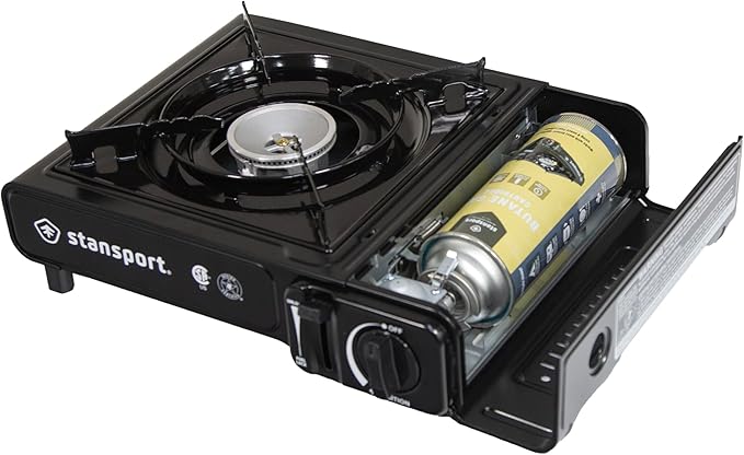 Stansport Portable Outdoor Butane Stove, Black, 13.38" L x 10.82" W x 4.33" H