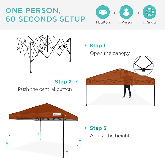 Best Choice Products 10x10ft Pop Up Canopy Tent, Outdoor Shade, 1 Person 1 Minute Set Up, Carry Case, 4 Weight Bags - Rust