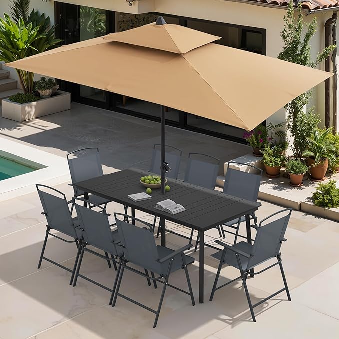 Crestlive Products Folding Patio Chairs Set of 4, Foldable Outdoor Chairs for Outside Portable Lawn Chair with Durable Rust-Resistant Frame and Breathable Textilene Material, Gray