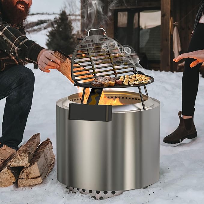 Onlyfire Cast Iron Griddle for Solo Stove Bonfire 19.5" Fire Pit, Foldable Cooking Grates Griddle Combo for Backyard and Outdoor Campfire BBQ