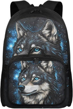 Wolf Bookbag for Men Galaxy Backpack with Lunch Box Large Capacity School Bag for College 17 Inches Book Bag with Adjustable Shoulder Strap for Travel