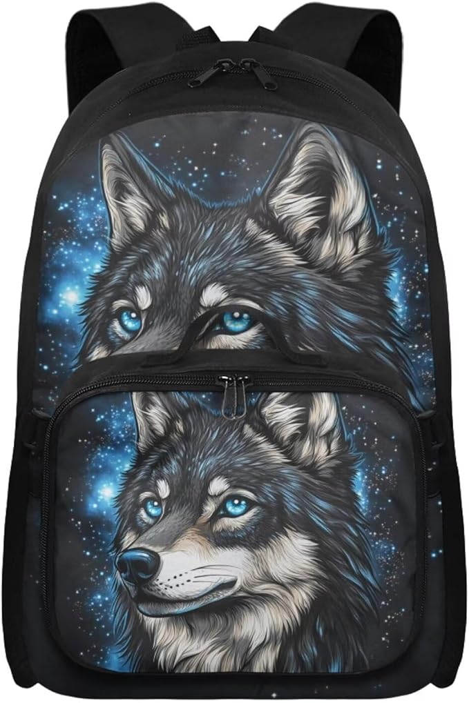 Wolf Bookbag for Men Galaxy Backpack with Lunch Box Large Capacity School Bag for College 17 Inches Book Bag with Adjustable Shoulder Strap for Travel