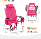 VINGLI Tall Beach Chair 2 Pack Lightweight, Backpack Beach Chair for Adults with 5-Position, Cooler Bag, Cup Holders, Towel Bar, Lightweight Folding Beach Camping Chairs