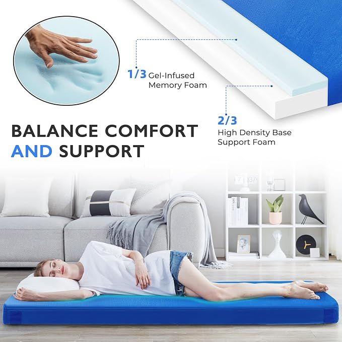Kingfun 3 Inch CertiPUR-US Memory Foam Camping Mattress, Waterproof Roll up Sleeping Pad, Thick Floor Sleeping Mats for Tent with Removable Travel Bag