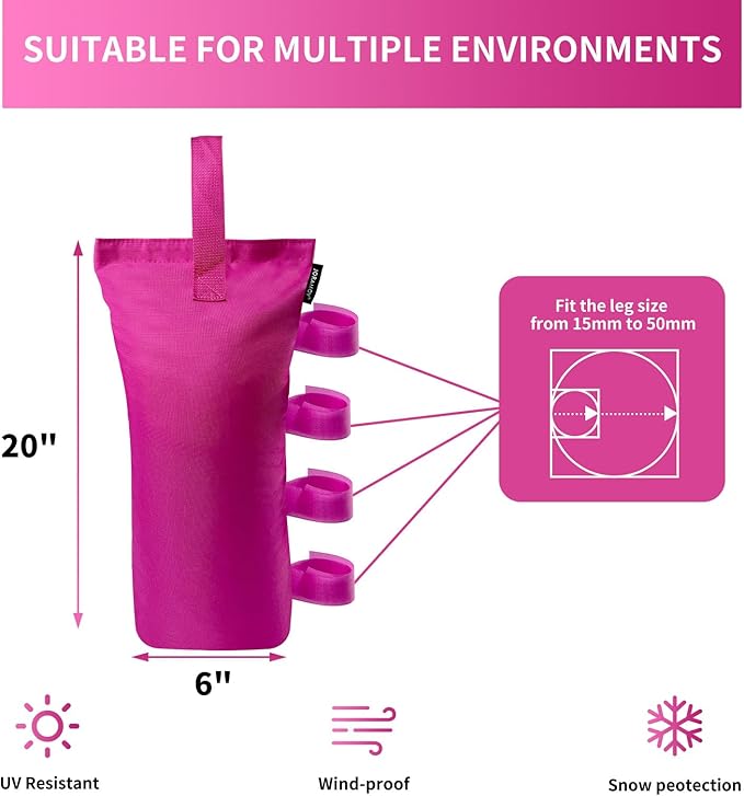 Joramoy Heavy Duty Canopy Weight Bags(120LBS) for Pop up Canopy Tent, Leg Canopy Weights Sand Bags for Instant Outdoor Sun Shelter Canopy/Patio Umbrella,Set of 4, Pink(Without Sand)
