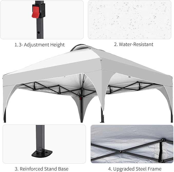 GDY 10x10 Easy Set Up Camping Canopy, Pop Up Tent with 4 Piece Sidewalls, Easy Up Canopy for Events, Parties, Gatherings, Camping, White.