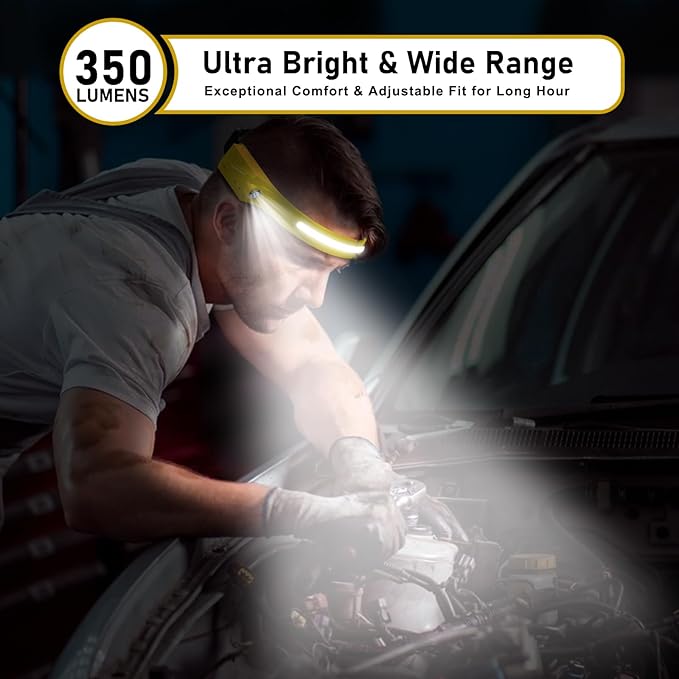 Headlamp Rechargeable LED (2-Pack, Yellow) 230° Wide Beam, USB-C Lightweight Head Lamp, Long Runtime, Water-Resistant for Camping, Hiking, Running, Fishing, Repair Work