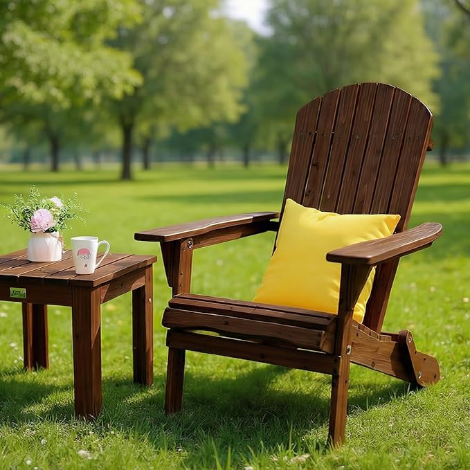 VINGLI Folding Adirondack Chair Set of 4, Wood Adirondack Chairs for Outdoor, Foldable Fire Pit Chairs for Patio, BBQ, Porch, Yard, Pool, Carbonized