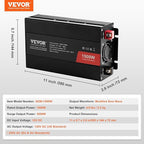 VEVOR Modified Sine Wave Inverter, 1500W, DC 12V to AC 120V Power Inverter with 2 AC Outlets 2 USB Port 1 Type-C Port 6 Spare Fuses, for Small Home Devices Like Smartphone Laptop, CE FCC Certified
