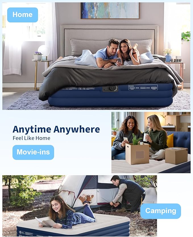 KINGJERRY Queen Air Mattress with Built-in Pump, 18" Raised Comfort Inflatable Mattress with Leak-Proof Air Chamber, 800 lbs Heavy-Duty Support, Thick & Durable Blow Up Bed for Home, Guests & Camping